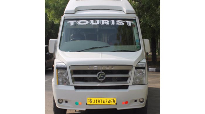 force 12 seater tempo traveller on rent jodhpur front